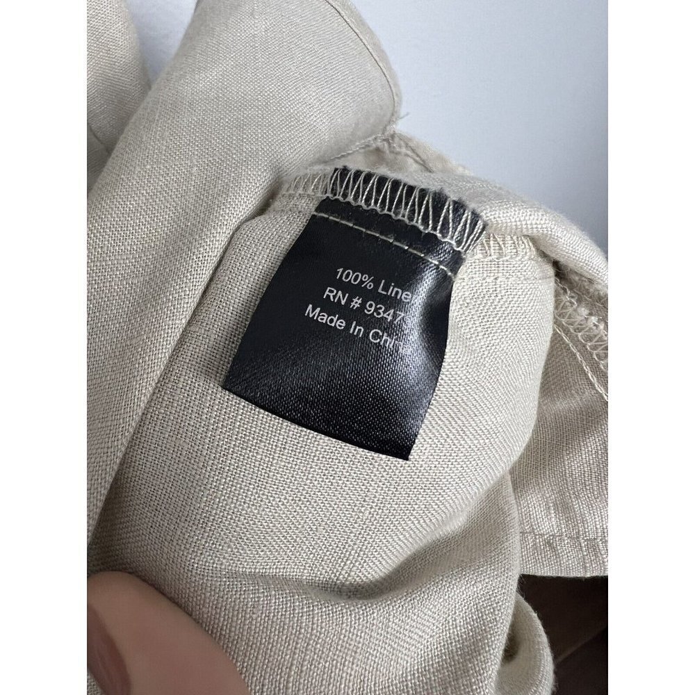 Pure Amici Linen Roll Tab Sleeve Tan Khaki Shirt Dress Small - Picture 9 of 12